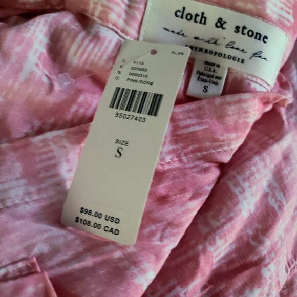 NEW Cloth & Stone Anthro Top S Pink White Lightweight Button-Front V-Neck Blouse - Picture 6 of 11